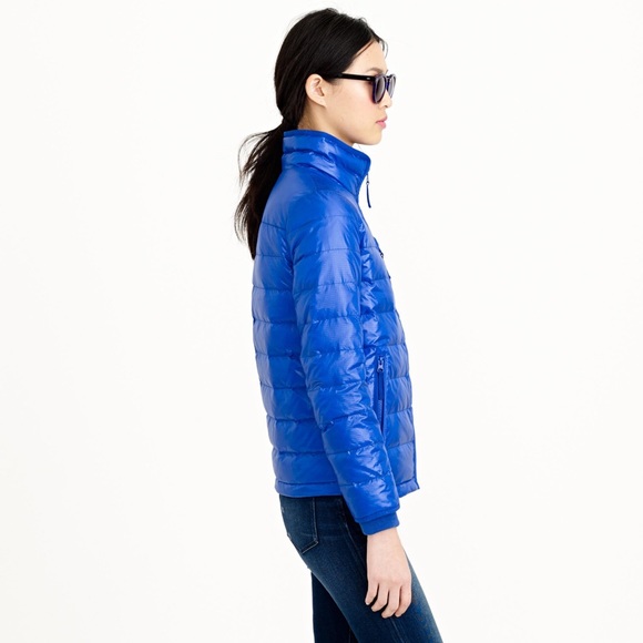 J. CREW Lightweight Down Jacket Puffer Coat Zip Quilted Shiny Regal Blue Small - Picture 3 of 7
